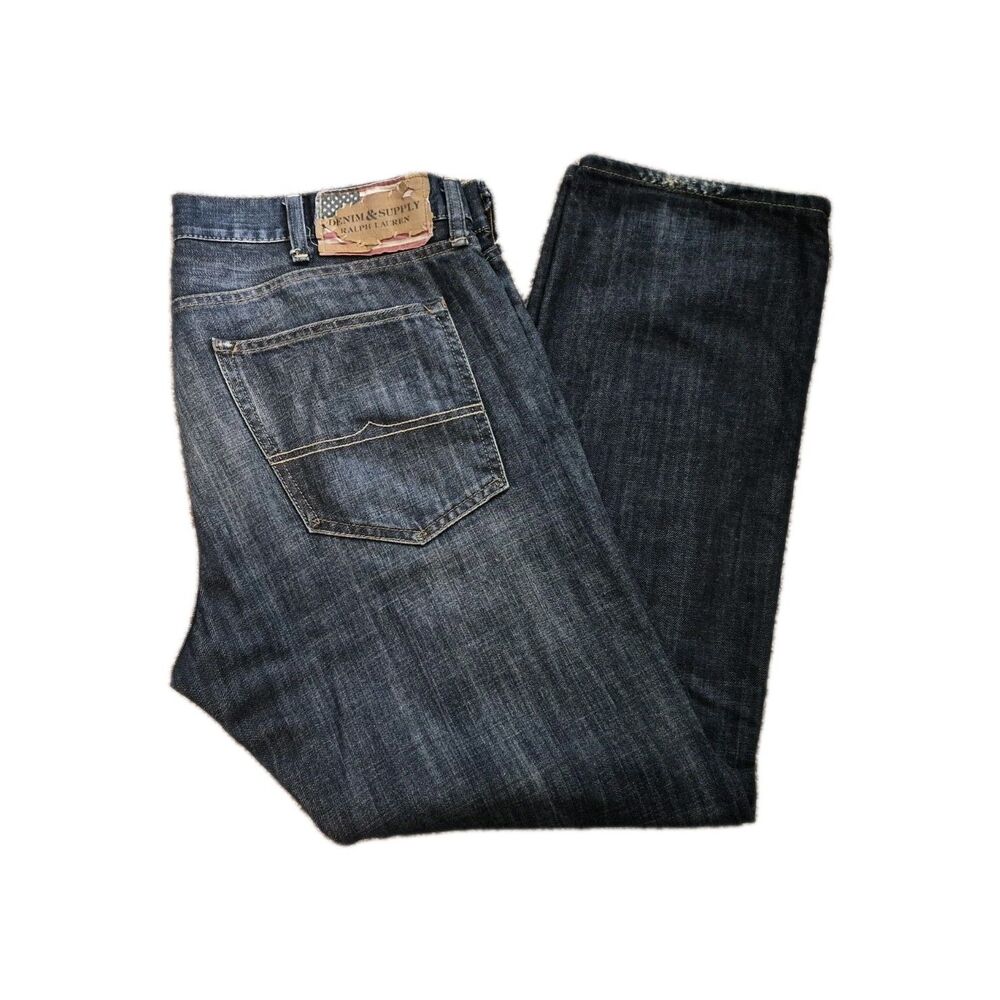 VTG Denim & Supply Ralph Lauren 38/32 Faded Whiskering USA Flag Preppy Y2K